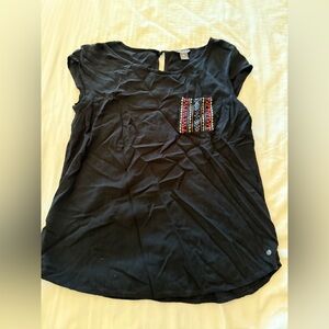 Eddie Bauer Black Blouse with Colorful Pocket